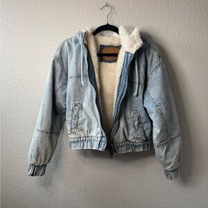 American Eagle Outfitters Cream Faux Fur Denim Jacket